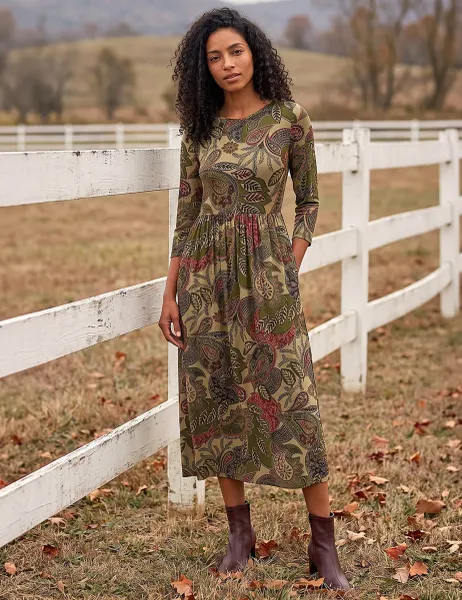 Roman Stretch Jersey Paisley Print Midi Dress Khaki Mix