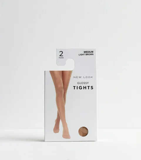 Light Brown 2 Pack of Glossy Tights