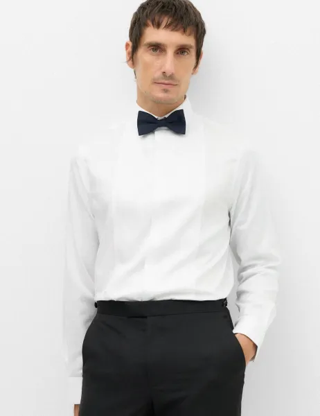 Marks & Spencer Slim Fit Cotton Dress Shirt with Bow Tie White