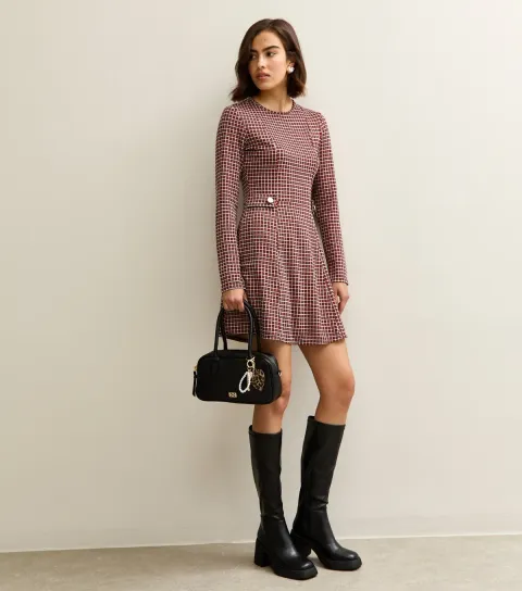 Women's Red Check Long Sleeve Mini Dress
