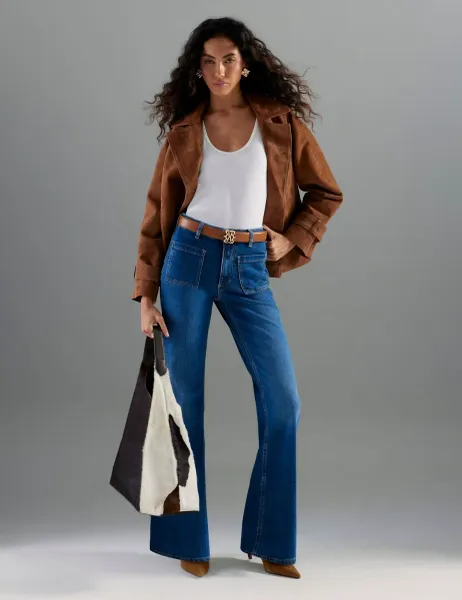 River Island Relaxed High Waisted Flared Jeans Blue Denim
