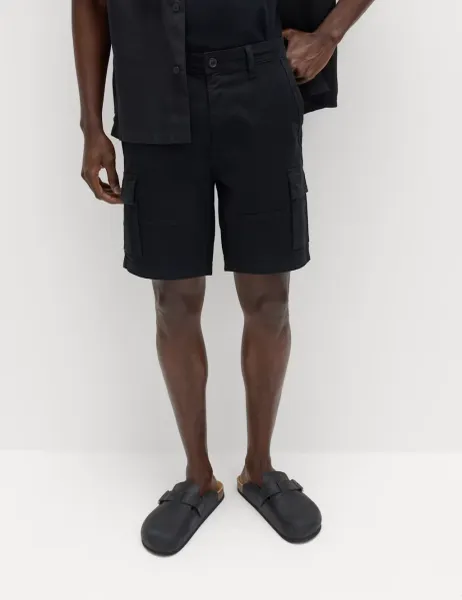 Marks & Spencer Straight Fit Stretch Cargo Shorts Black