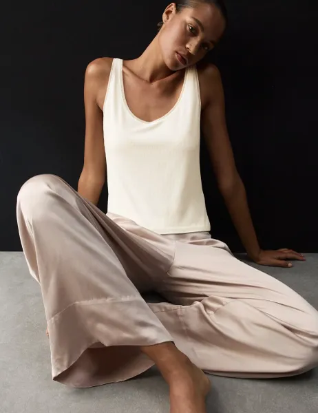 Autograph Modal Rich Ribbed Cami Pyjama Top Light Beige