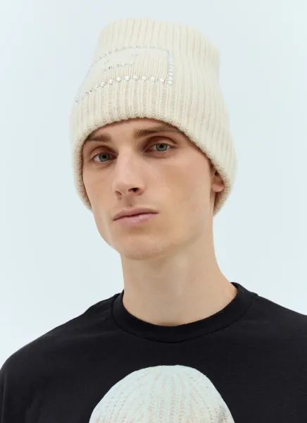 Embellished Face Logo Beanie Hat