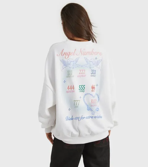Women's White Embroidered Angel Numbers Sweatshirt