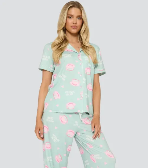 Women's Loungeable Green Love You So Matcha Print Pyjama Set