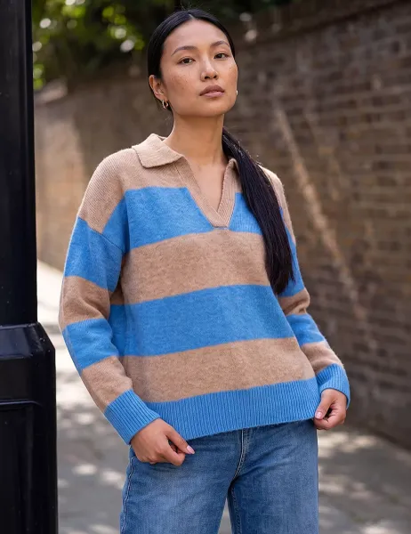 Striped Collared Jumper Blue Mix