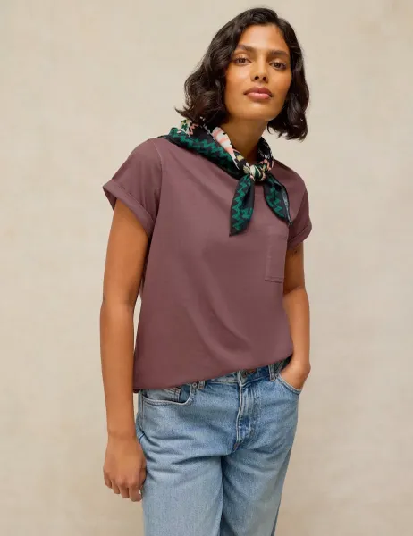 White Stuff Pure Cotton Crew Neck Chest Pocket T-Shirt Brown