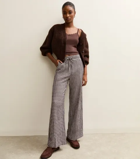 Women's Cream Check Wide Leg Trousers