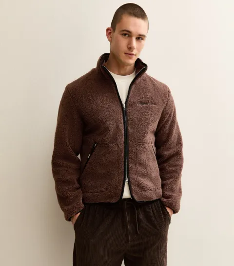 Men's Brown Oversized Teddy Jacket