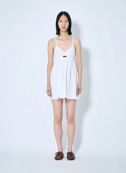 Slubbed Poplin and Eyelet Lace Mini Dress