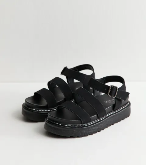 Women's Black Faux Suede Flatform Sandals Vegan