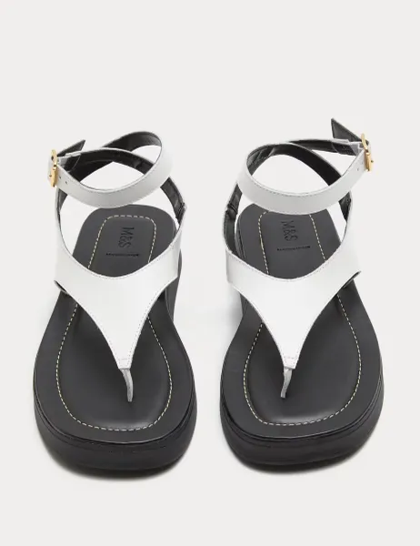 Marks & Spencer Leather Ankle Strap Flatform Toe Post Sandals White