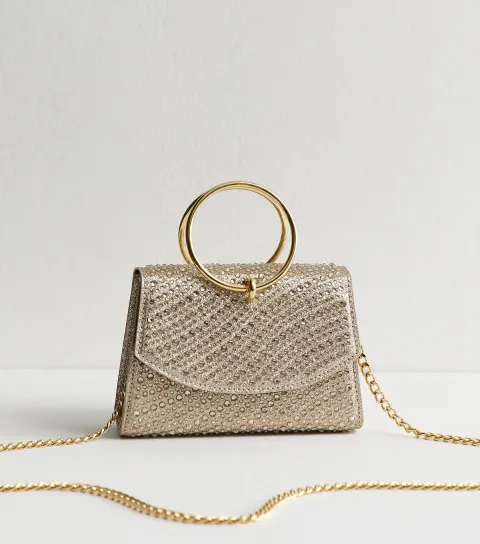 Gold Diamant?� Embellished Round Top Handle Bag