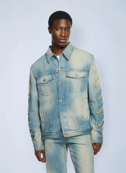 Diagonal Raw Patch Denim Jacket
