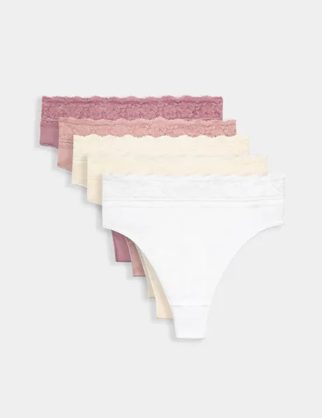 Marks & Spencer 5pk Cotton Blend High Waisted Thongs Dusky Pink
