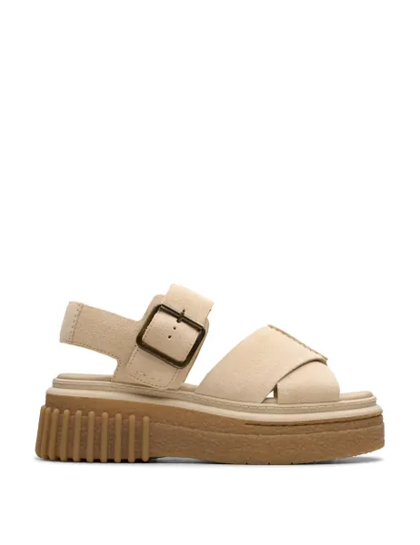 Clarks Leather Crossover Ankle Strap Flatform Sandals Cream