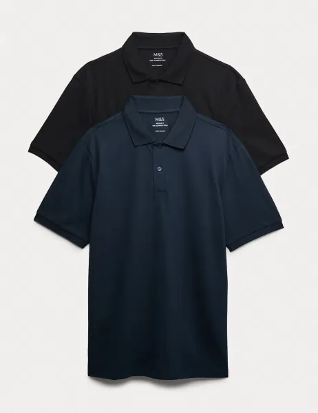 Marks & Spencer Ultimate 2 Pack Cotton Rich Polo Shirts Navy Mix