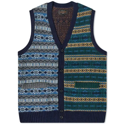 Indigo Fair Isle Button Knit Vest
