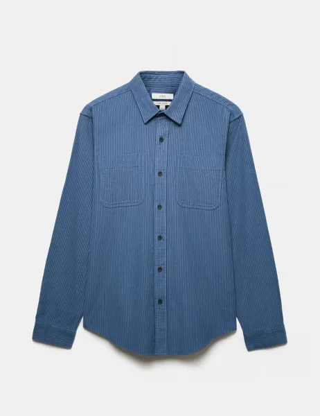 Marks & Spencer Regular Fit Striped Corduroy Shirt Chambray