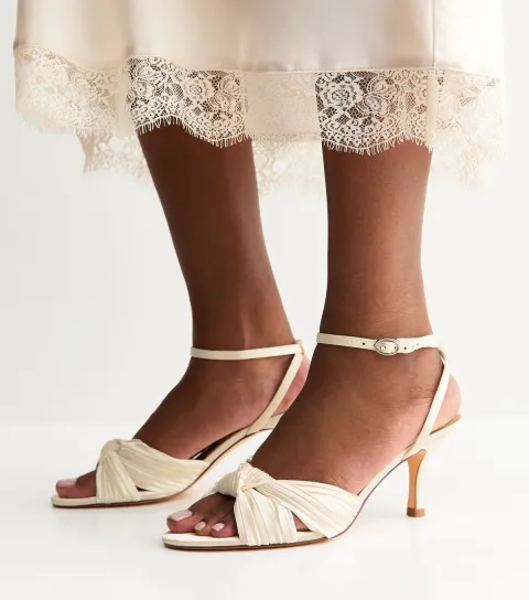 Women's White Plisse Strap Knot Stiletto Sandals Vegan