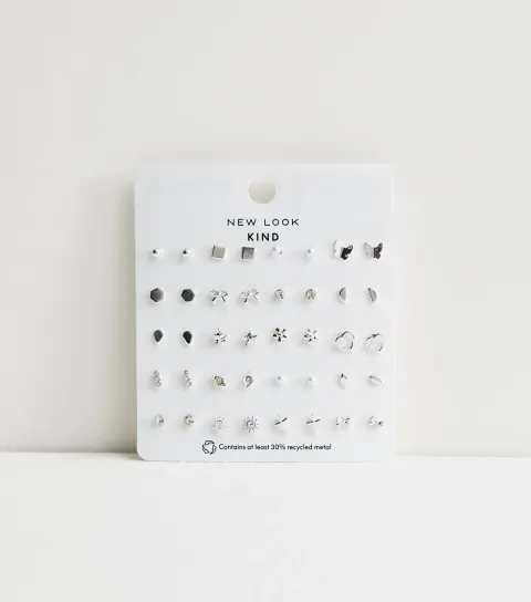 Pack of 20 Silver Tone Stud Earrings
