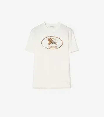 Check Knight Stamp Cotton T-shirt in Chalk white