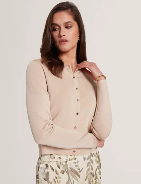 Knitted Crew Neck Cardigan Natural