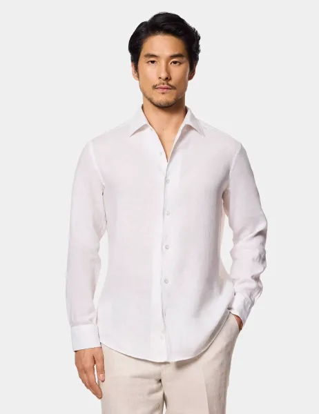 Hawes & Curtis Slim Fit Pure Linen Shirt White
