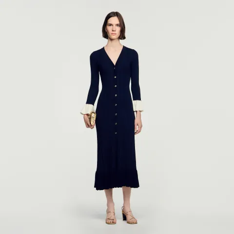 SANDRO Two-tone knit maxi dress