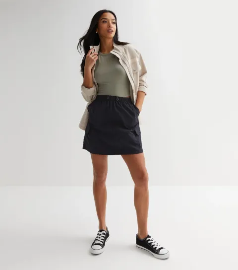 Women's Petite Black Parachute Cargo Mini Skirt