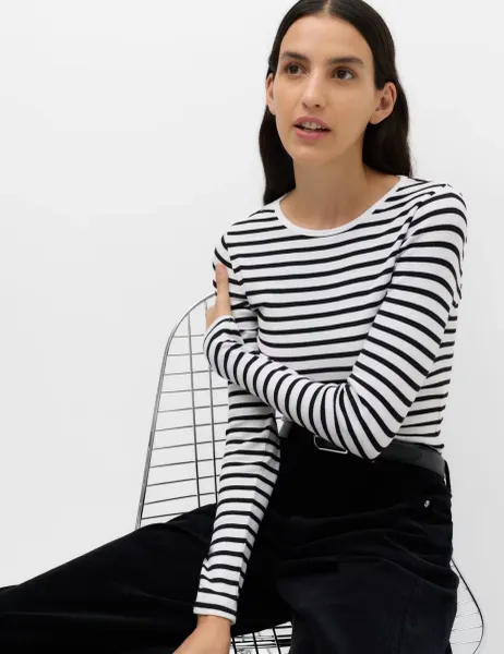 Marks & Spencer Cotton Rich Ribbed Slim Fit Top Black Mix