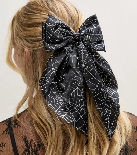 New Look Black Halloween Spider Web Satin Bow Hair Slide