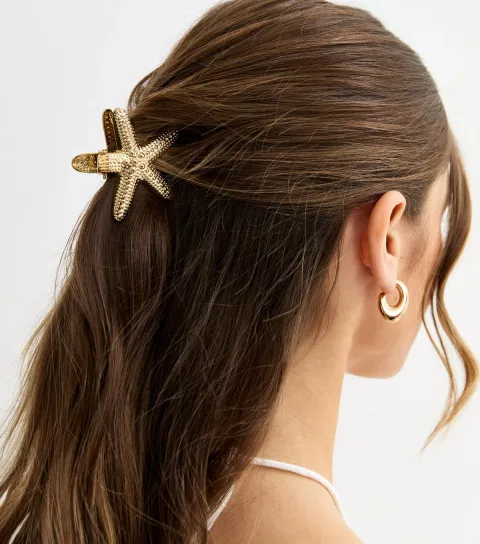 Gold Tone Textured Starfish Hair Clip