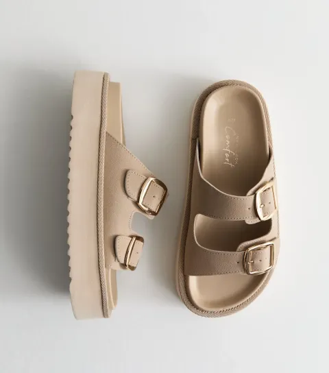 Women's Light Brown Faux Leather Flatform Sandals Vegan
