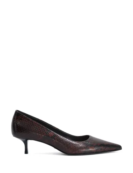 Leather Snake Print Kitten Heel Court Shoes Brown