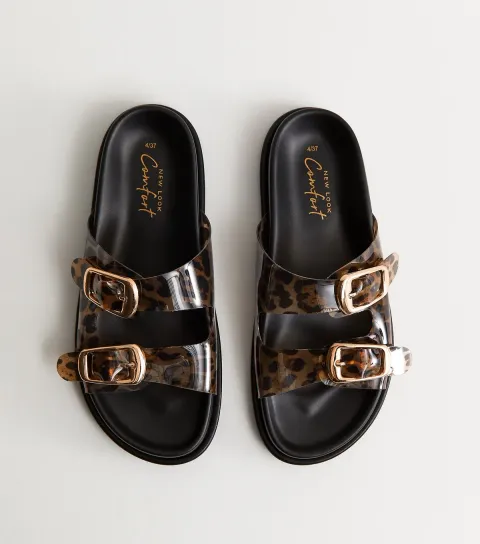 Women's Stone Leopard Print Double Strap Jelly Sandals Vegan