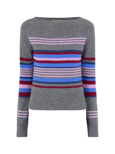 Damson Madder Wool Yesley Wide Neck Jumper - Bold Stripe