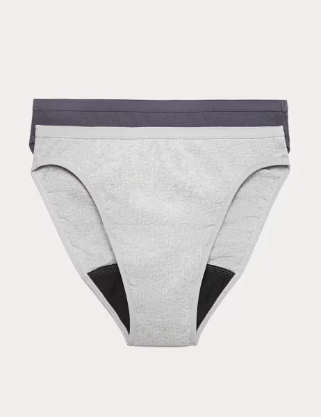 Marks & Spencer 2 Pack Heavy Absorbency Period High Leg Knickers Grey Mix