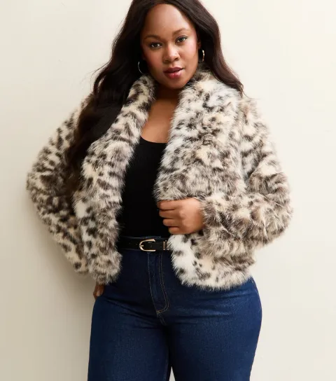 Women's Plus Size Brown Animal Print Faux Fur Jacket Curves