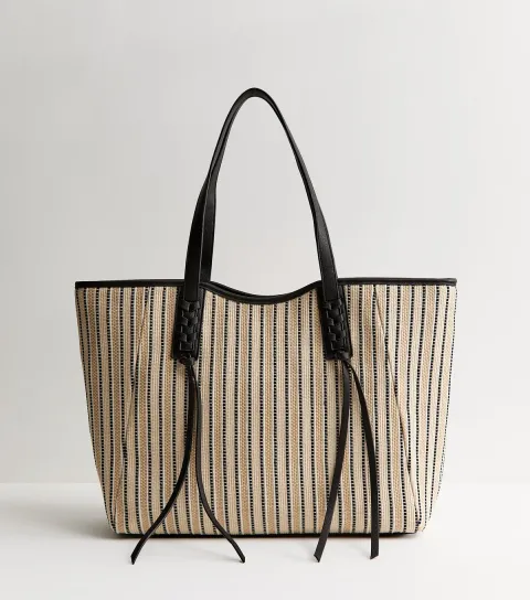 Black Striped Canvas Tote Bag
