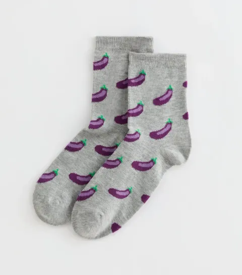 Mid Grey Patterned Aubergine Ankle Socks