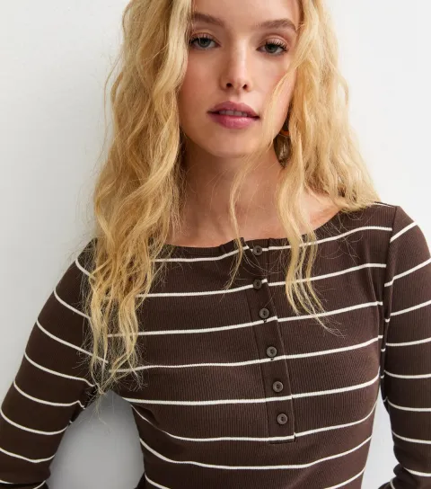 Women's Brown Striped Long Sleeve Top