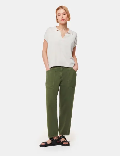 Whistles Tessa Cotton Rich Straight Leg Trousers Khaki