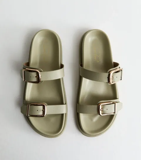 New Look Women's Mint Green Faux Leather Buckled Strap Sandals Vegan
