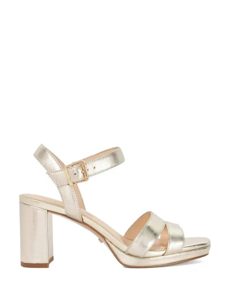 Wide Fit Ankle Strap Block Heel Sandals Silver
