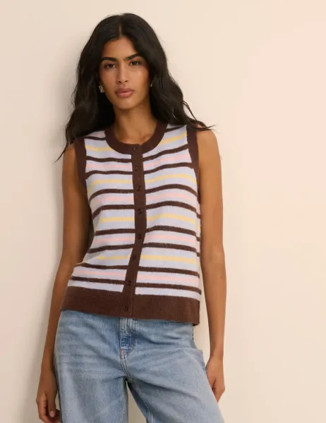 Nobody's Child Striped Sleeveless Cardigan with Wool Multi