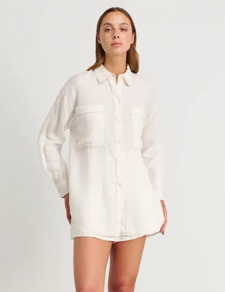 Jag Pure Linen Oversized Shirt White