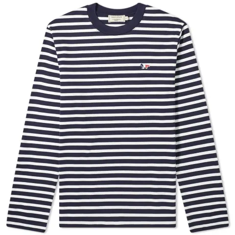 Maison Kitsuné Long Sleeve Tricolour Fox Stripe T-Shirt