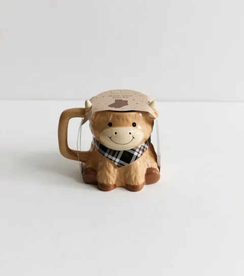 Brown Highland Cow Mug and Socks Set